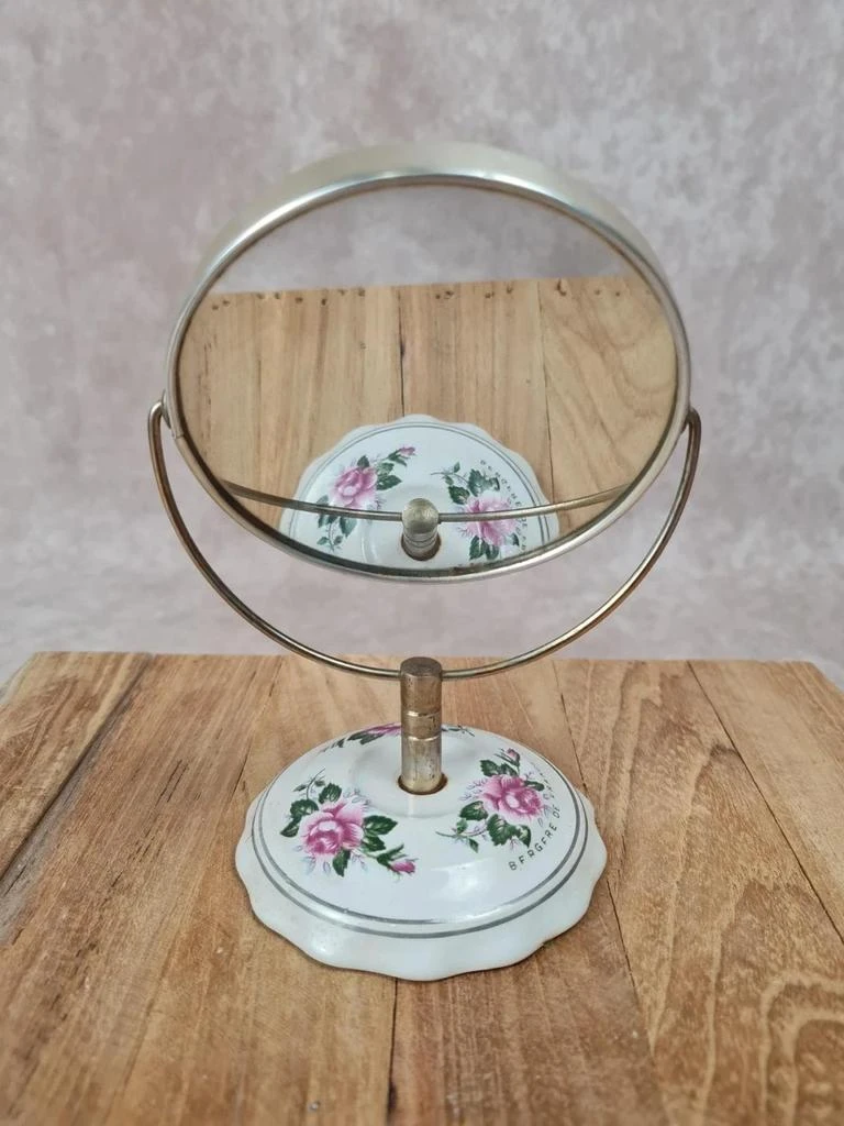 Petit espelho de mesa vintage 🌸 Bergère de France – Porcelana e latão – photo 3